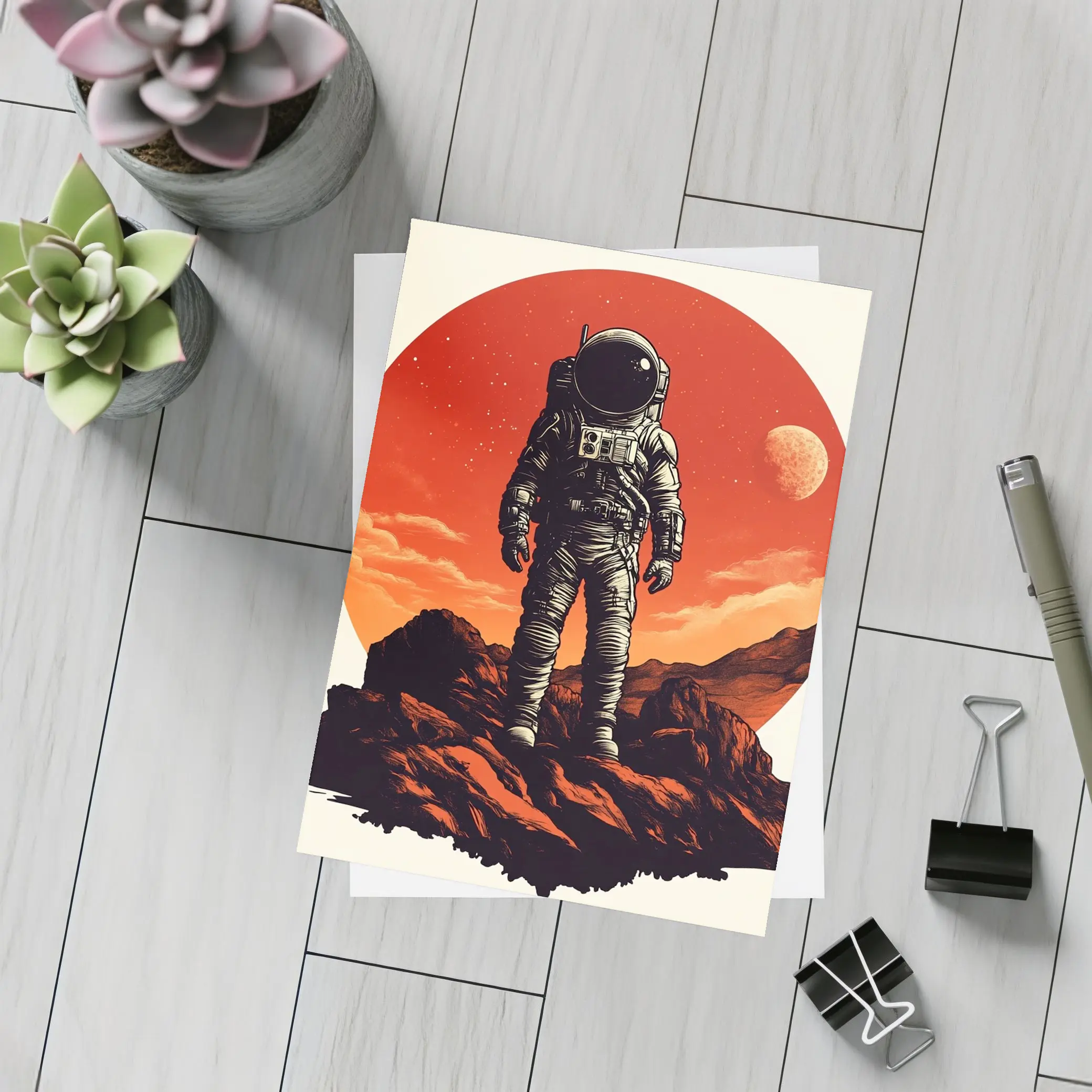 Astronaut Standing On Rocky Mars Surface – Postcards