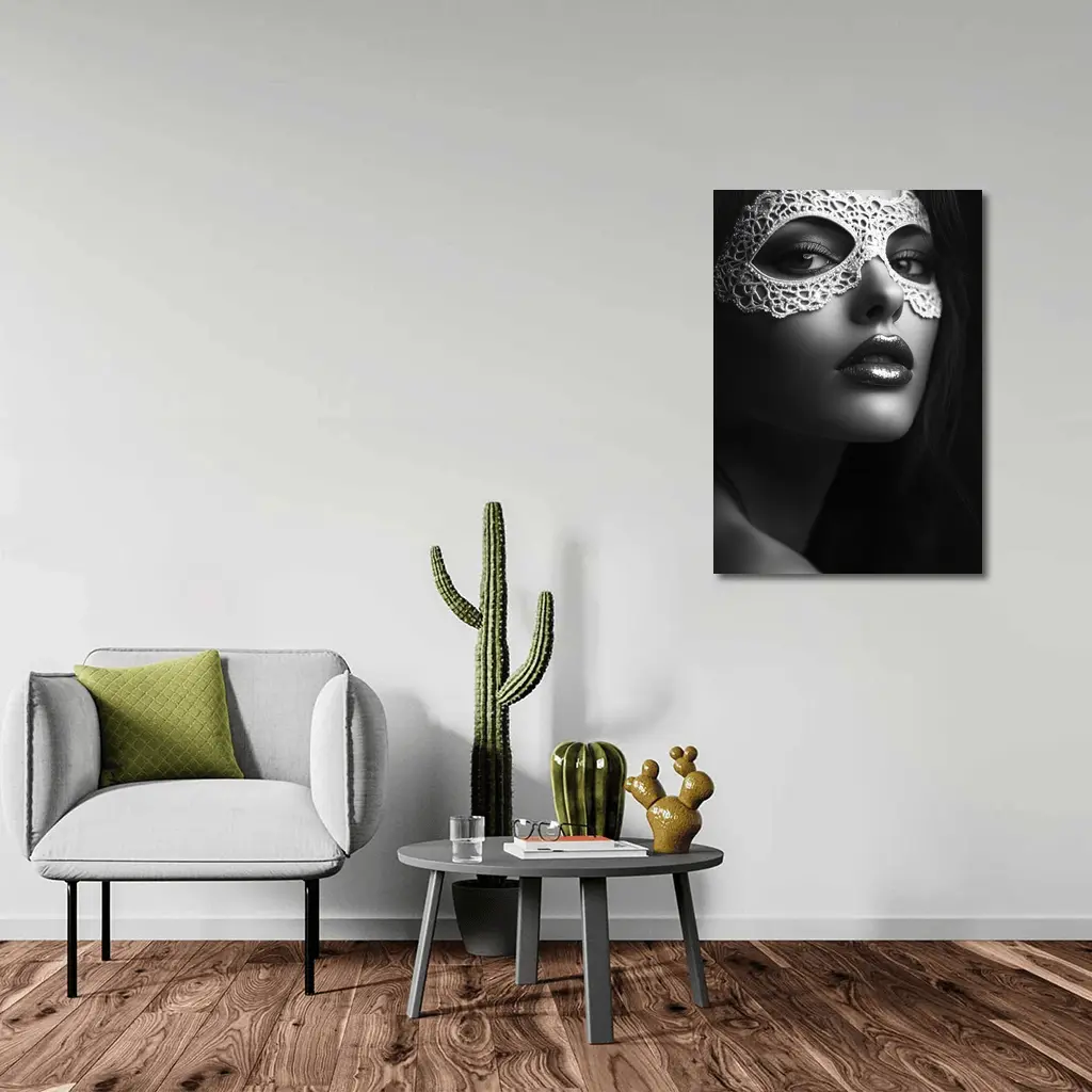 Woman Lace Masquerade Mask Black White – Wall Art