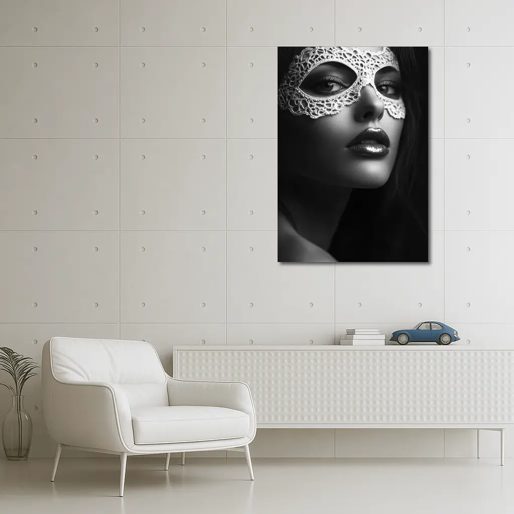 Woman Lace Masquerade Mask Black White – Wall Art