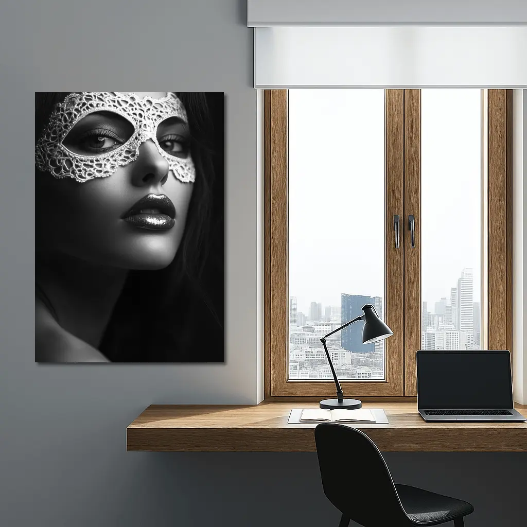 Woman Lace Masquerade Mask Black White – Wall Art