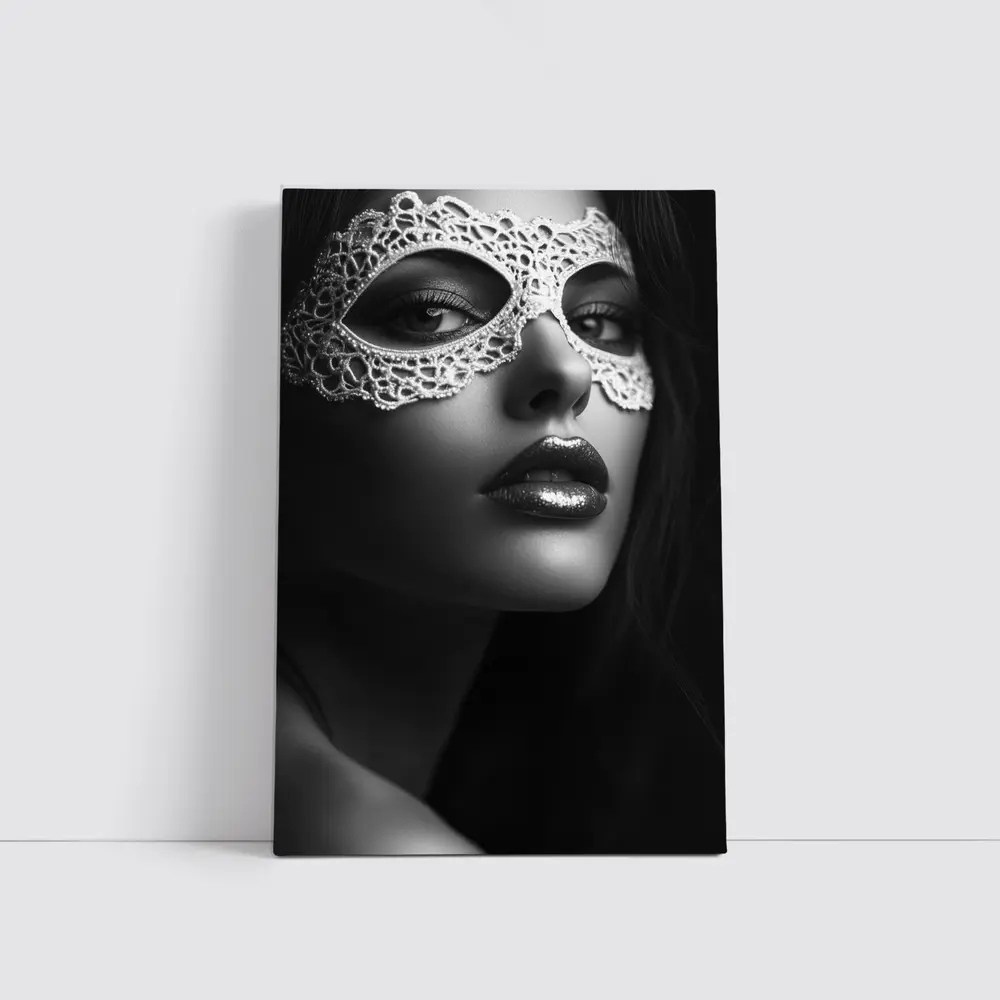 Woman Lace Masquerade Mask Black White – Wall Art