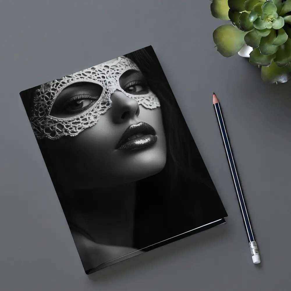 Woman Lace Masquerade Mask Black White – Notebooks