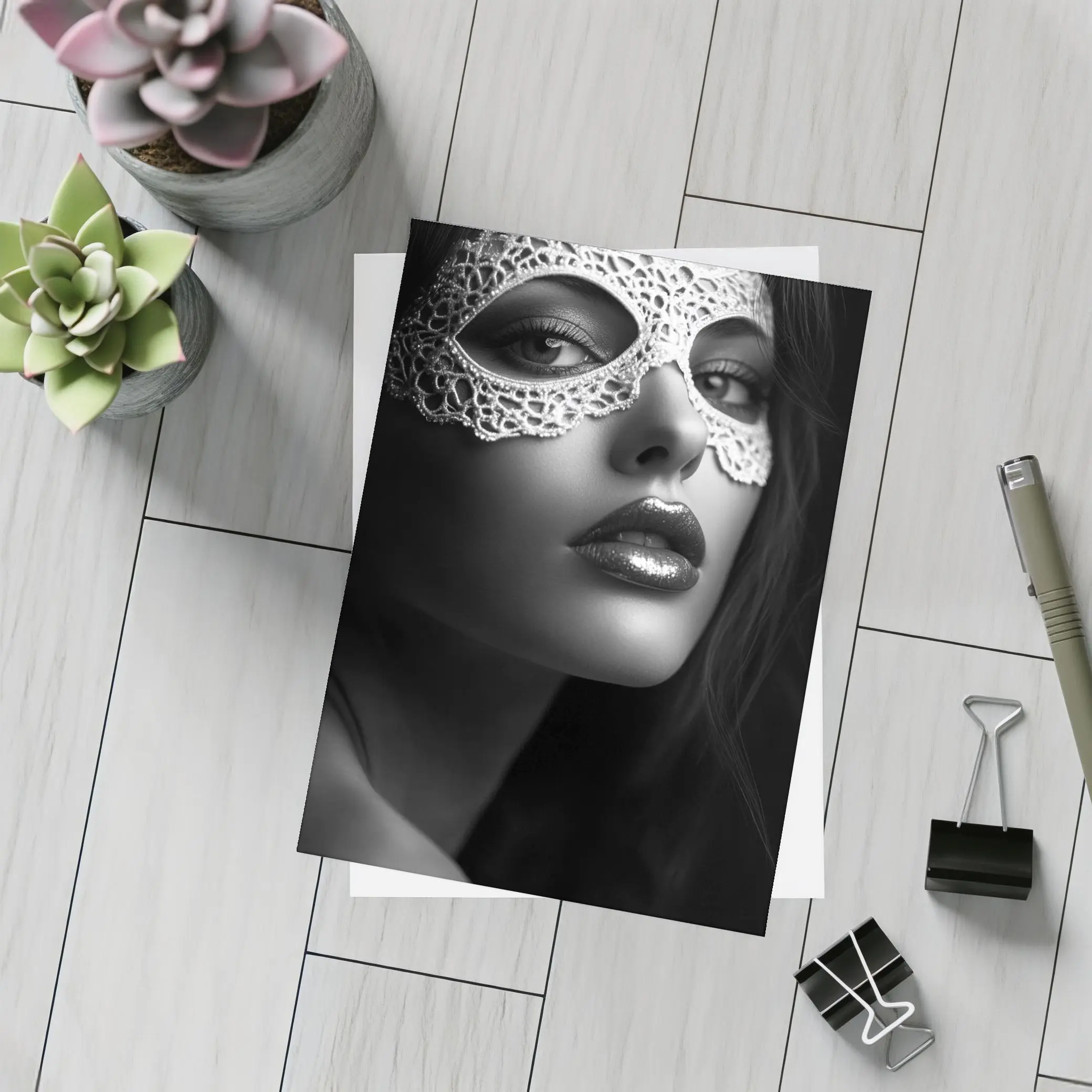 Woman Lace Masquerade Mask Black White – Postcards