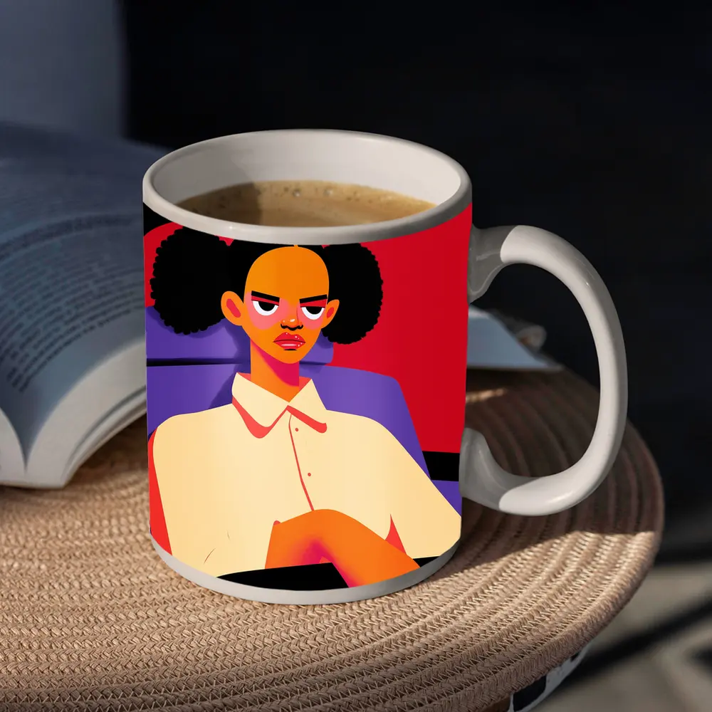 Angry Girl Illustration Bold Flat Art Style – Mugs