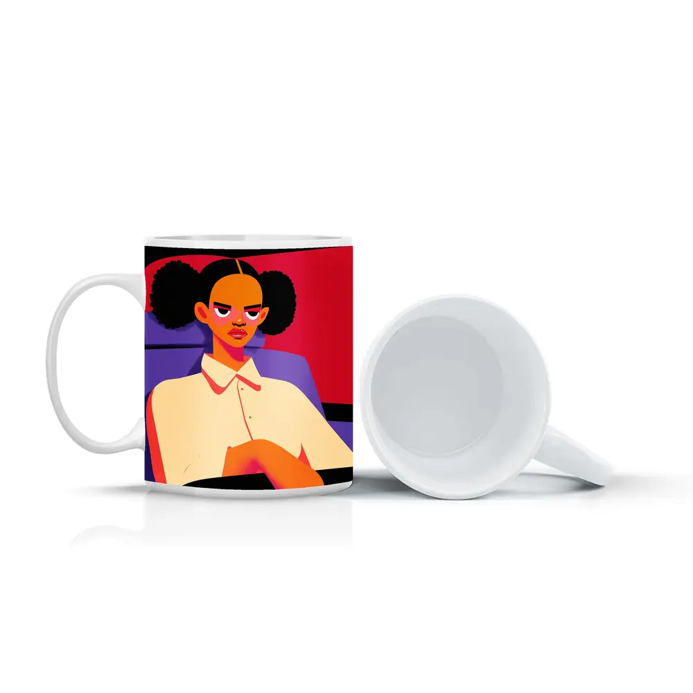 Angry Girl Illustration Bold Flat Art Style – Mugs