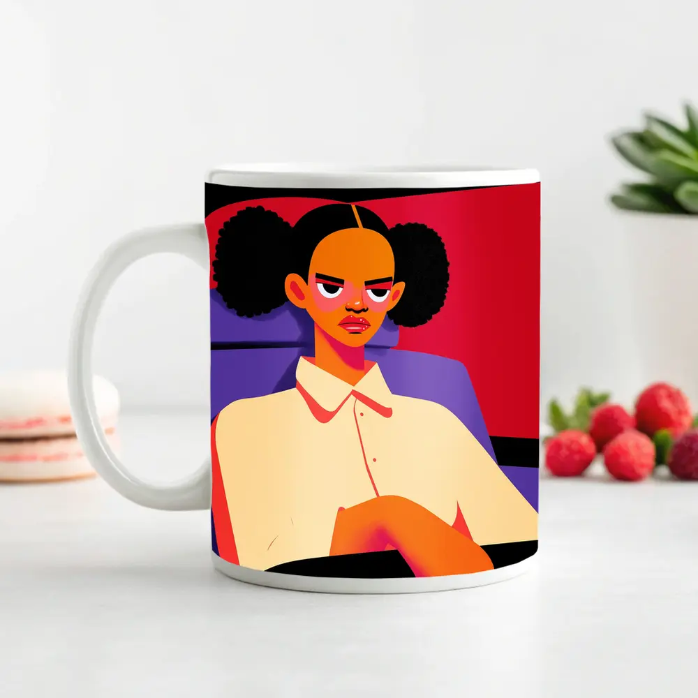 Angry Girl Illustration Bold Flat Art Style – Mugs