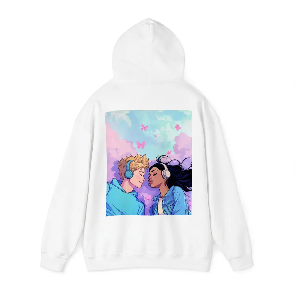 Anime Couple Headphones Pastel Sky Butterflies – Hoodies