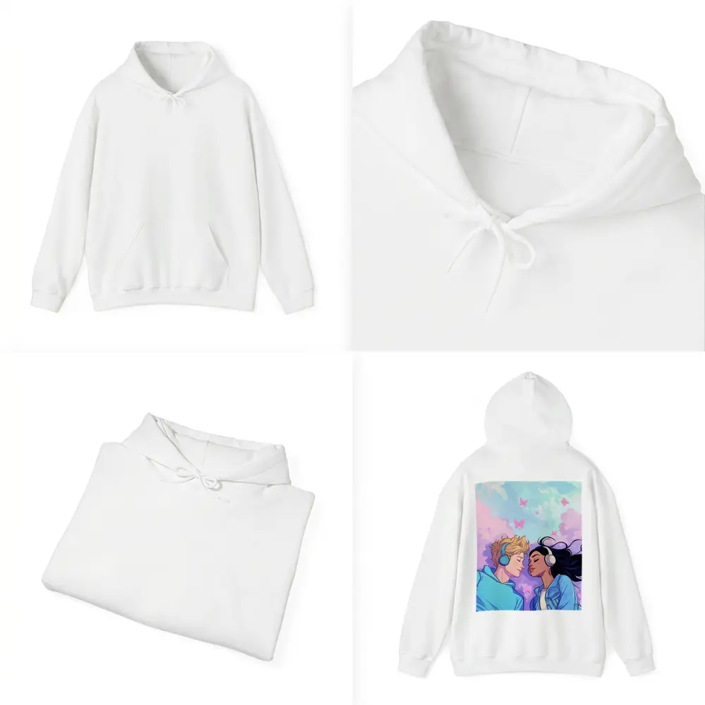 Anime Couple Headphones Pastel Sky Butterflies – Hoodies