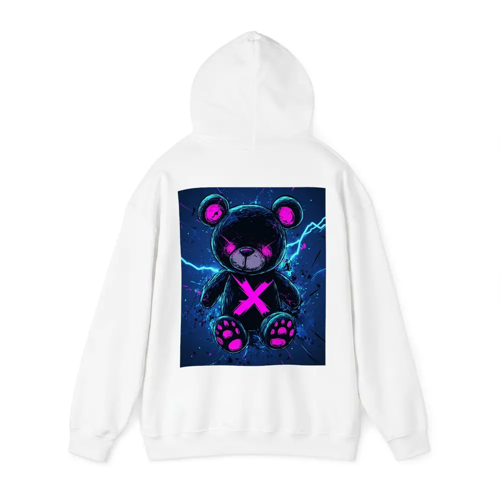 Dark Neon Teddy Bear Cyberpunk Blue Background – Hoodies