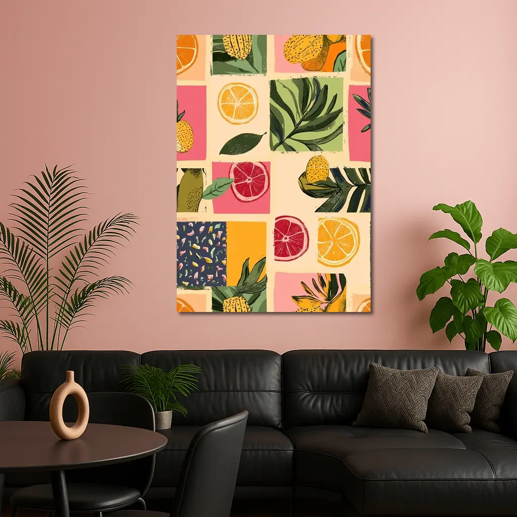Tropical Citrus Fruits Collage Pattern Art – Wall Art