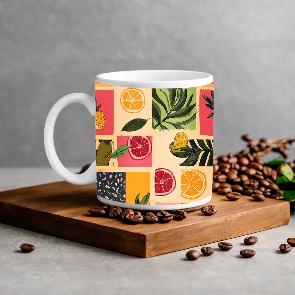Tropical Citrus Fruits Collage Pattern Art – Mugs