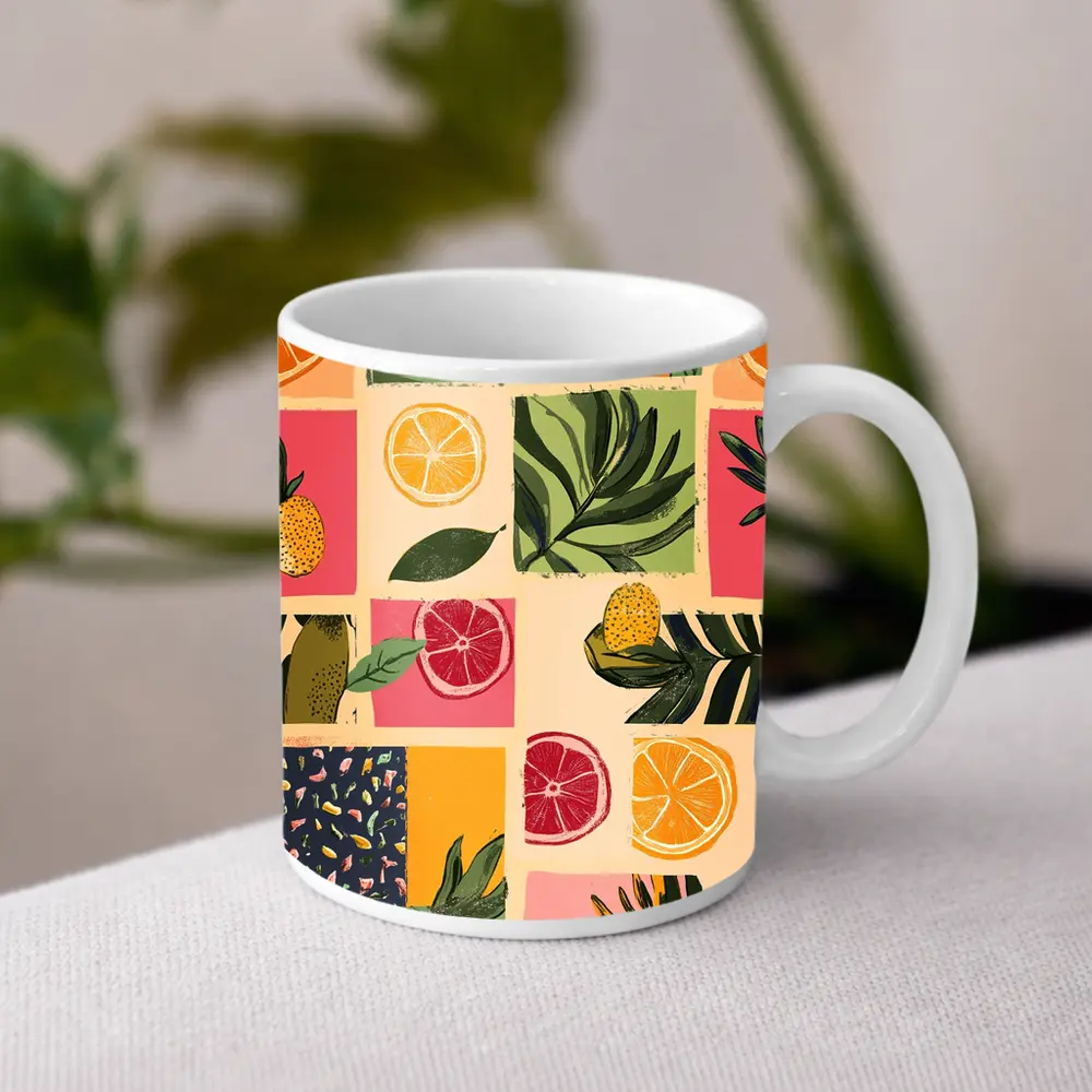 Tropical Citrus Fruits Collage Pattern Art – Mugs