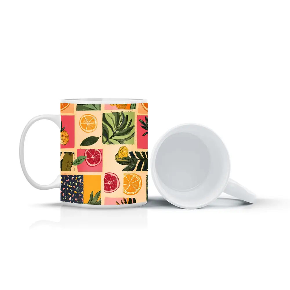Tropical Citrus Fruits Collage Pattern Art – Mugs