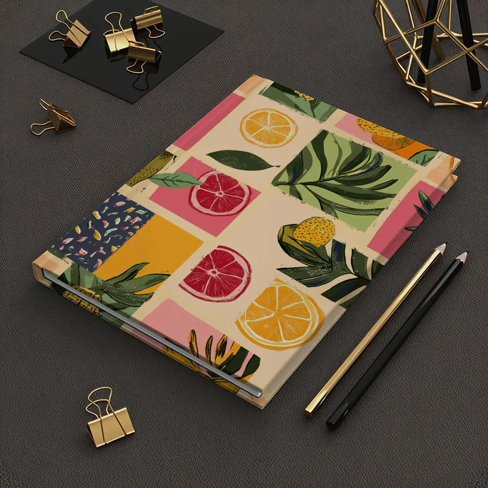 Tropical Citrus Fruits Collage Pattern Art – Notebooks