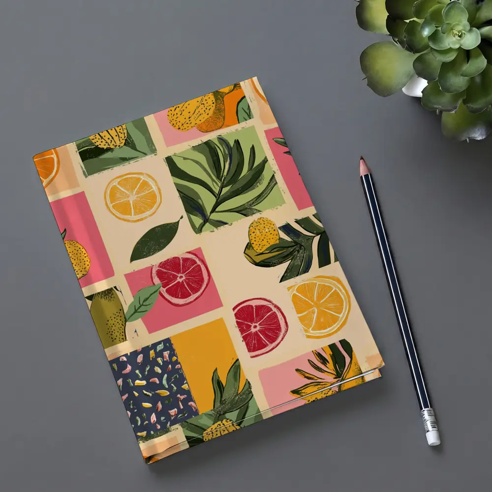 Tropical Citrus Fruits Collage Pattern Art – Notebooks