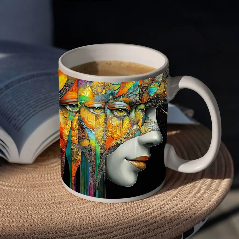 Surreal Woman Face Colorful Abstract Art – Mugs