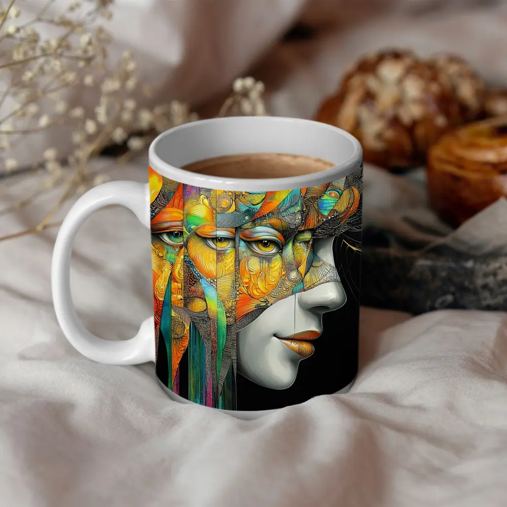 Surreal Woman Face Colorful Abstract Art – Mugs