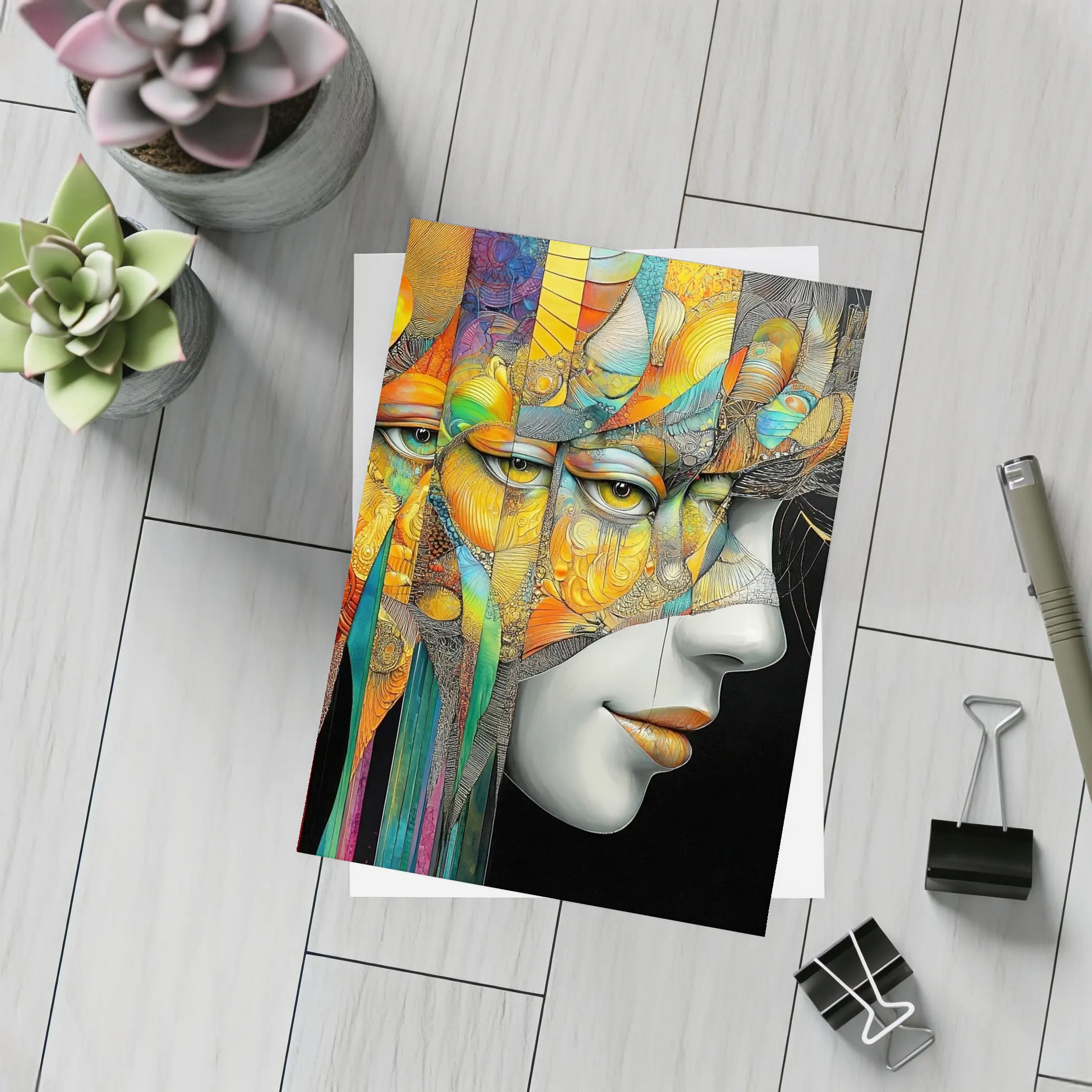 Surreal Woman Face Colorful Abstract Art – Postcards