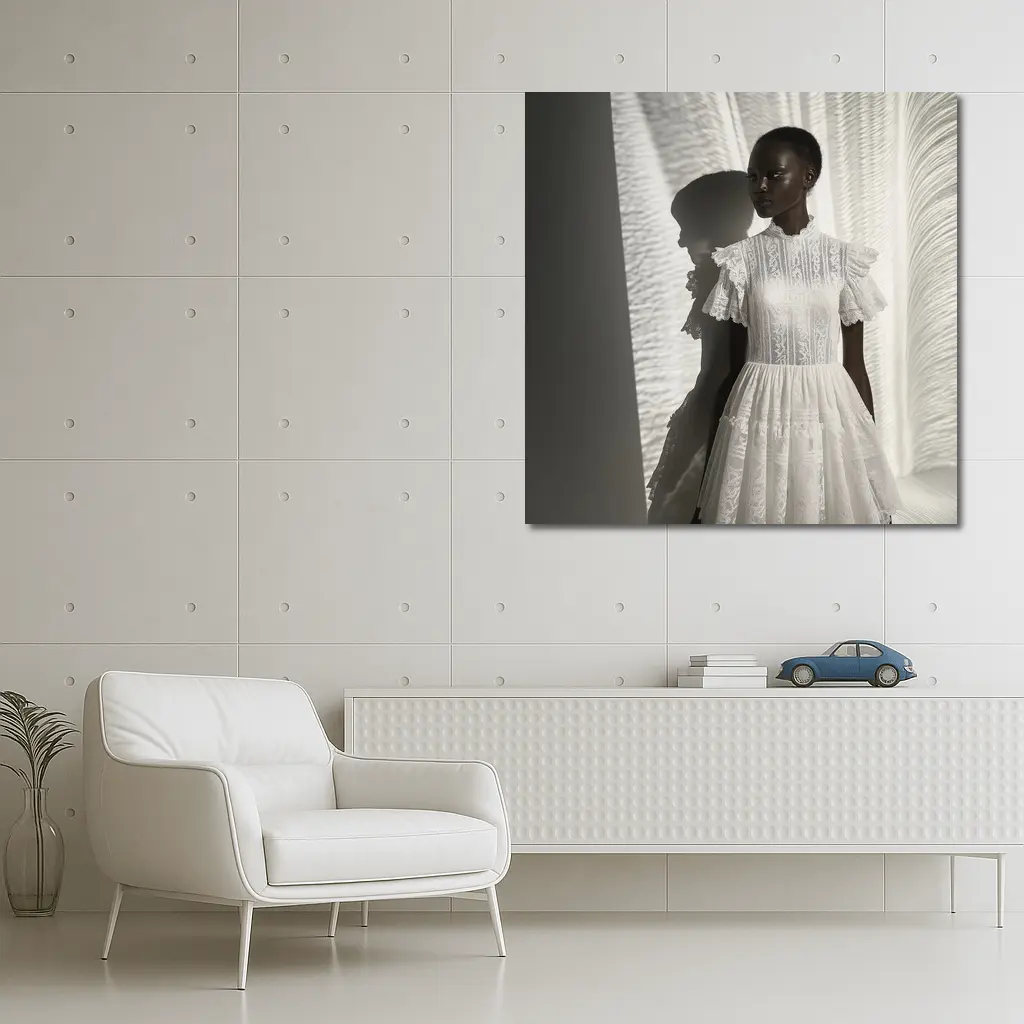 White Lace Dress Woman Soft Light – Wall Art