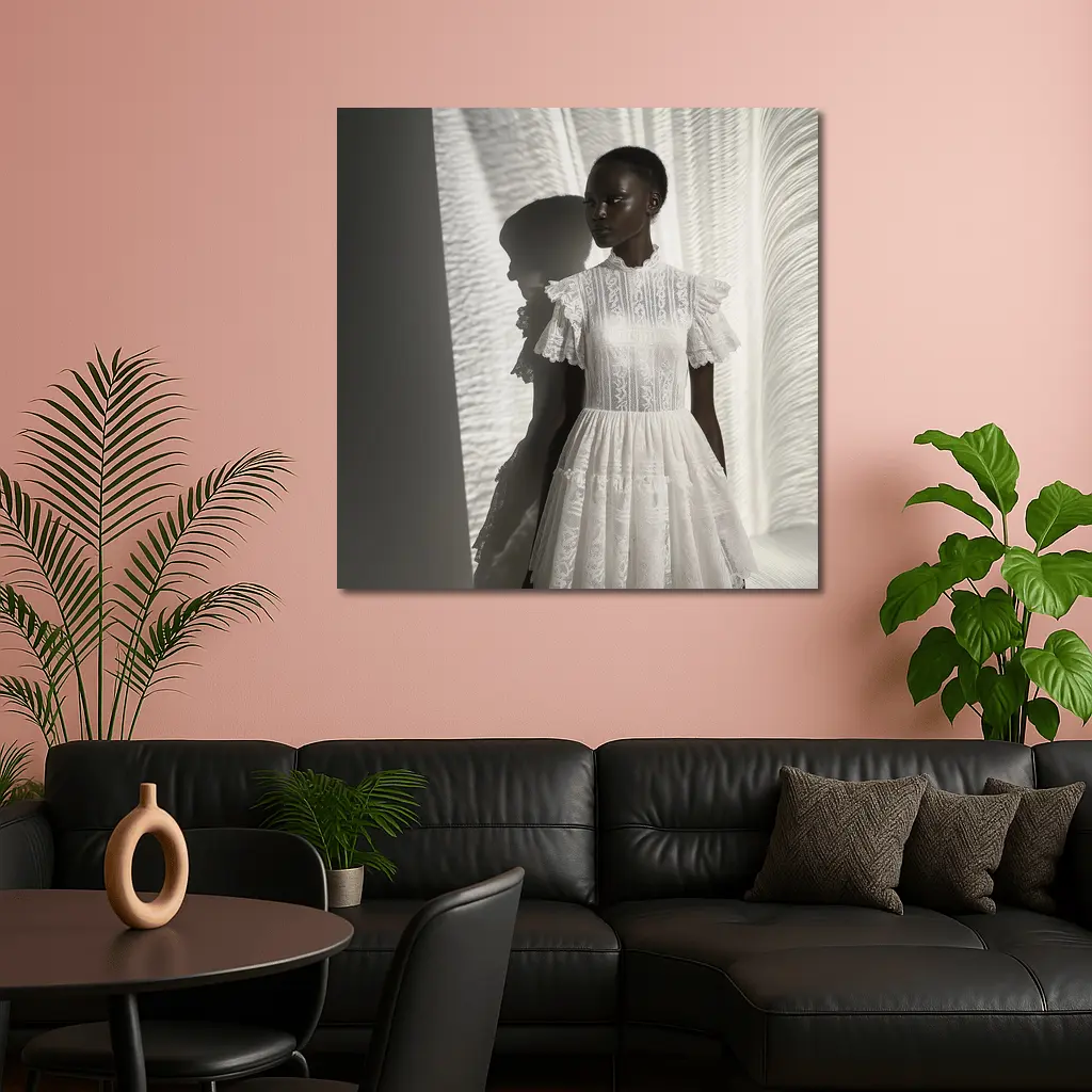 White Lace Dress Woman Soft Light – Wall Art