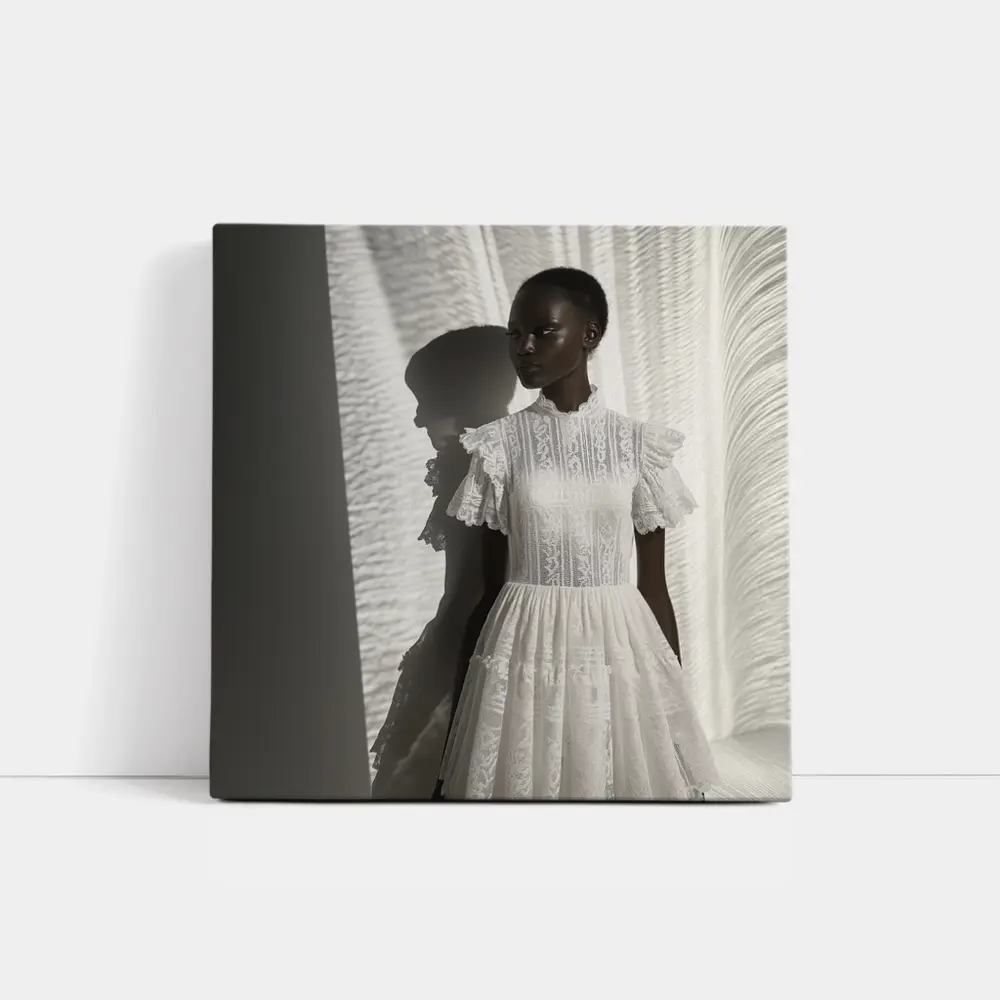 White Lace Dress Woman Soft Light – Wall Art