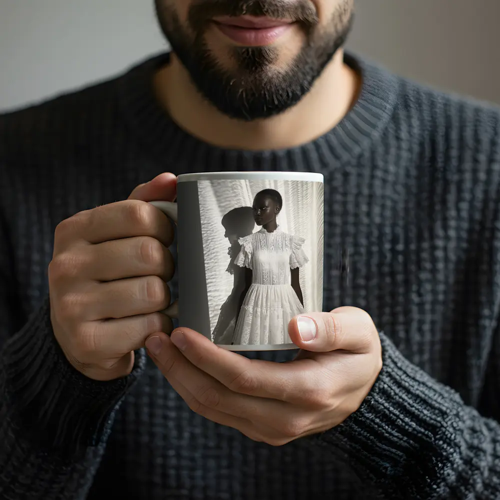 White Lace Dress Woman Soft Light – Mugs