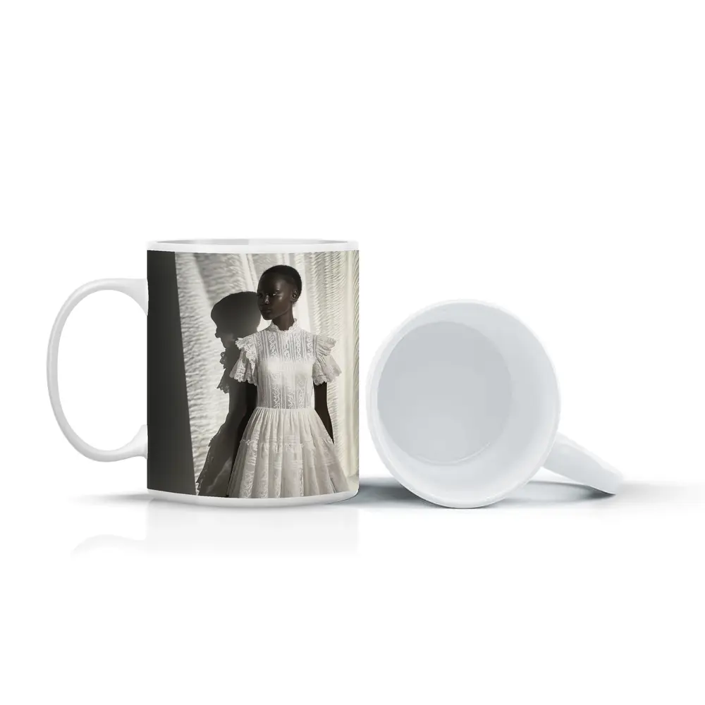 White Lace Dress Woman Soft Light – Mugs