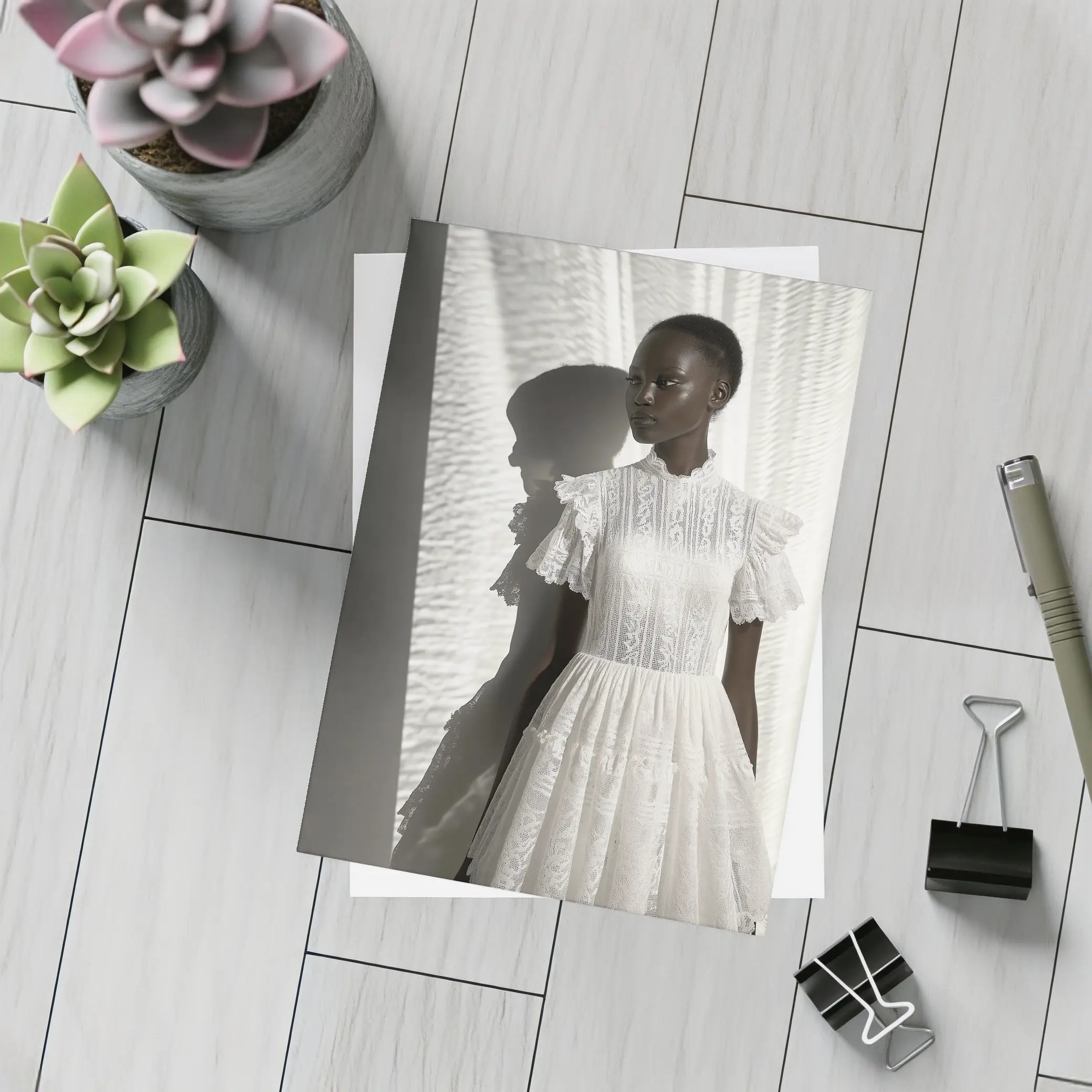 White Lace Dress Woman Soft Light – Postcards
