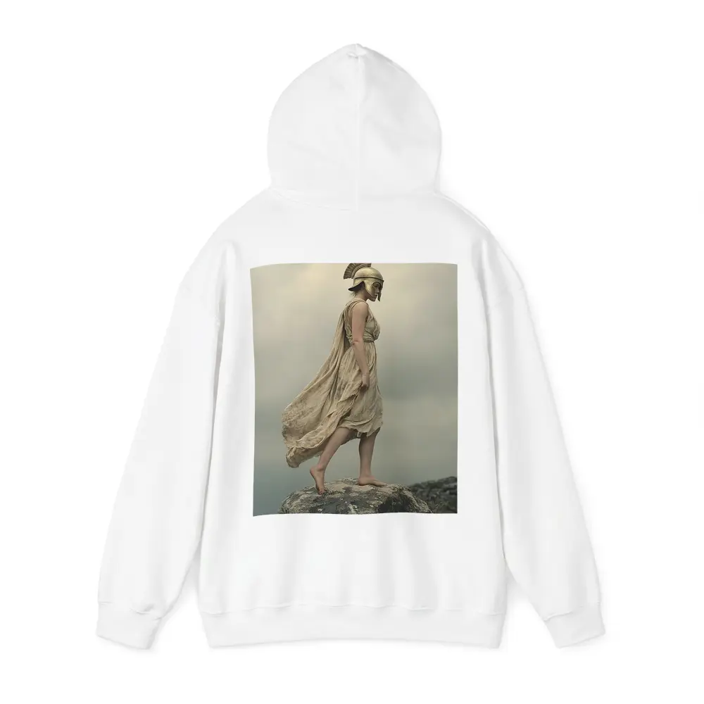 Warrior Woman Greek Helmet Standing Rocky Cliff – Hoodies