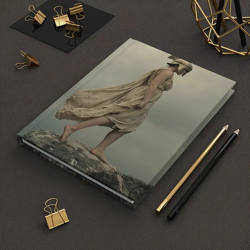 Warrior Woman Greek Helmet Standing Rocky Cliff – Notebooks