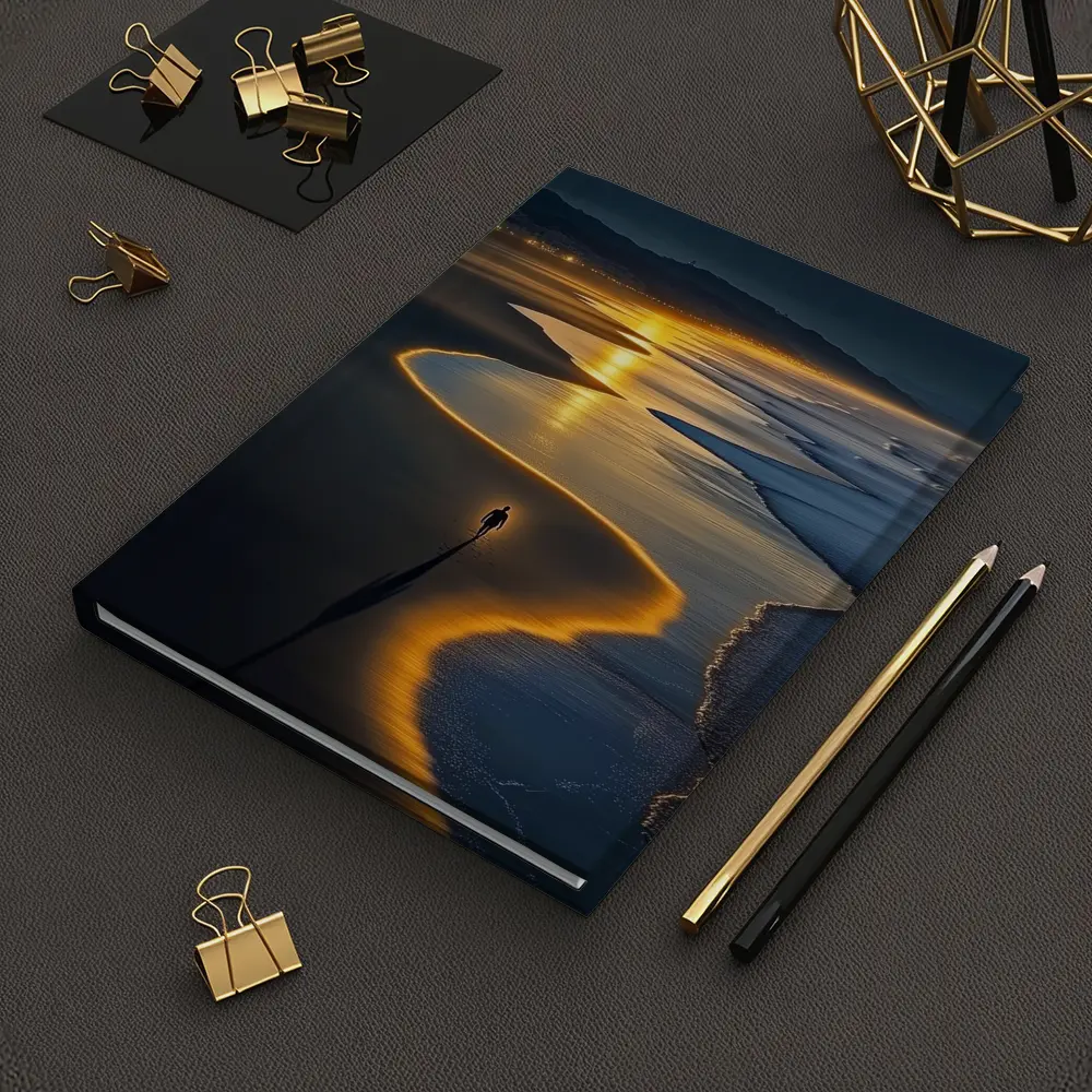 Lone Figure Walking Glowing Beach At Night – Notebooks