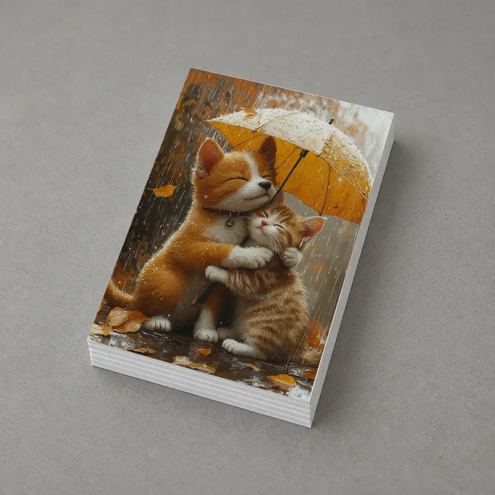 Two Orange Cats Hugging Under Yellow Umbrella – Postcards
