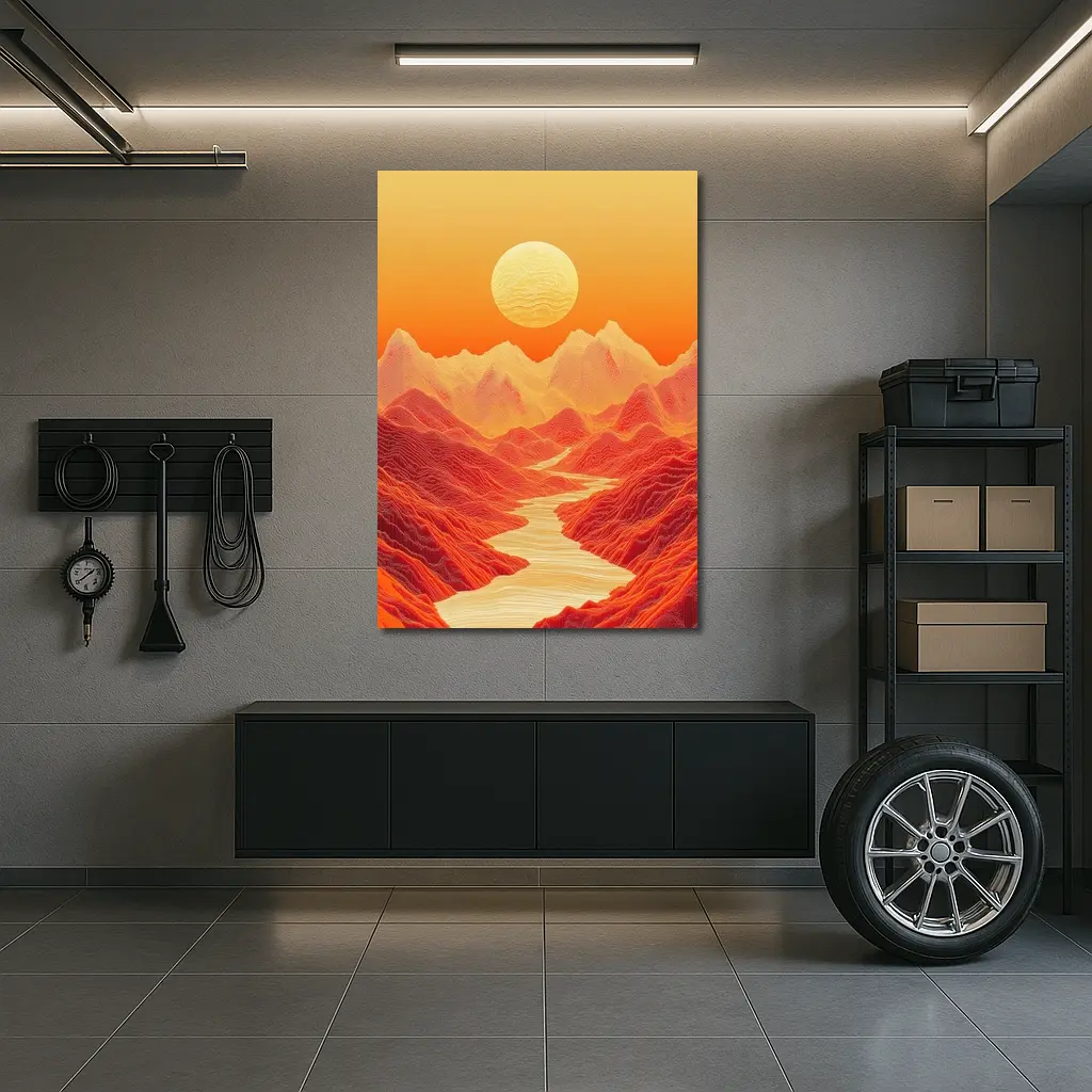 Red Mountains River Valley Sun Art – Wall Art