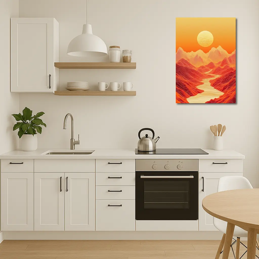Red Mountains River Valley Sun Art – Wall Art