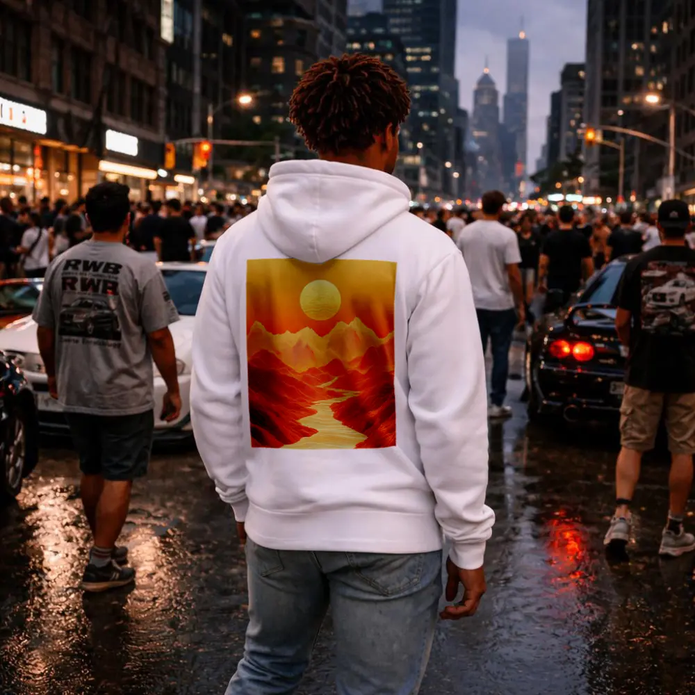 Red Mountains River Valley Sun Art – Hoodies