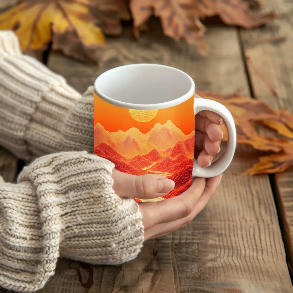 Red Mountains River Valley Sun Art – Mugs