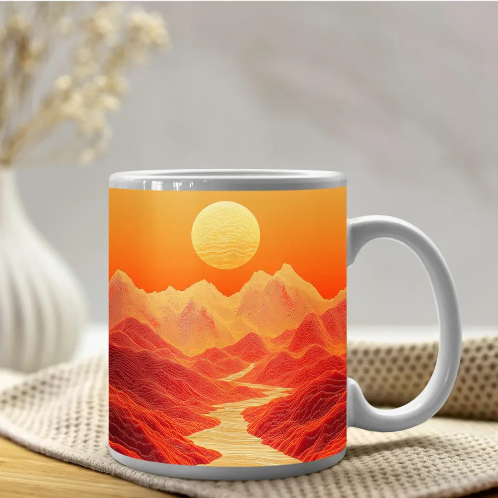Red Mountains River Valley Sun Art – Mugs