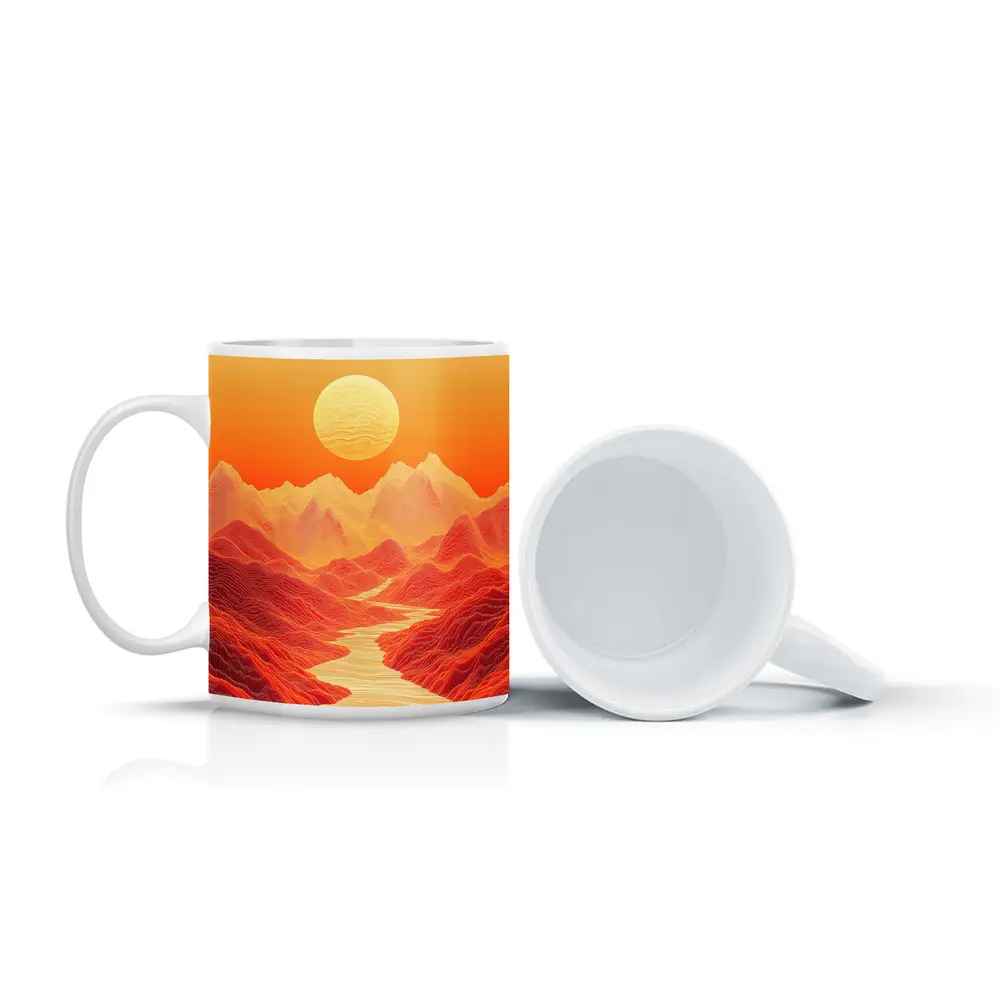 Red Mountains River Valley Sun Art – Mugs