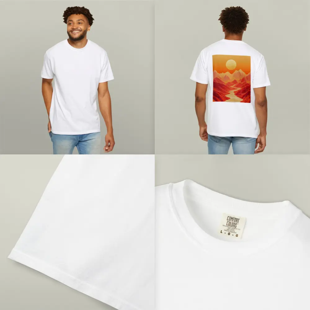 Red Mountains River Valley Sun Art – T-Shirts