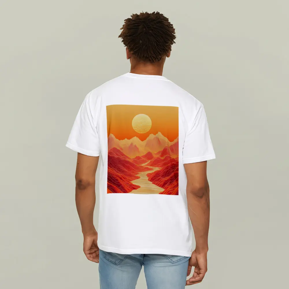Red Mountains River Valley Sun Art – T-Shirts