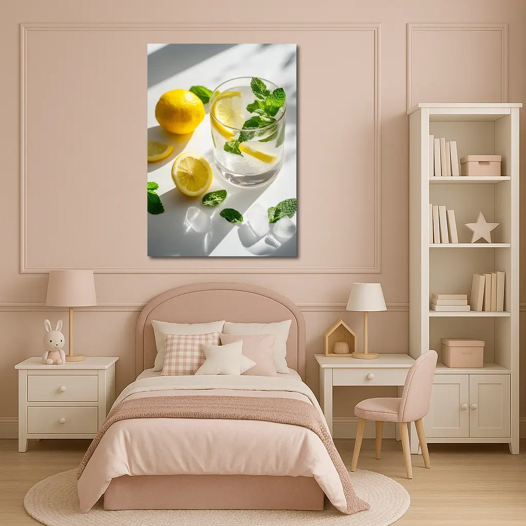 Lemon Mint Water Glass White Background – Wall Art