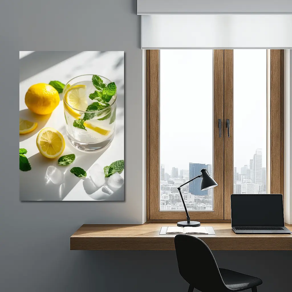 Lemon Mint Water Glass White Background – Wall Art