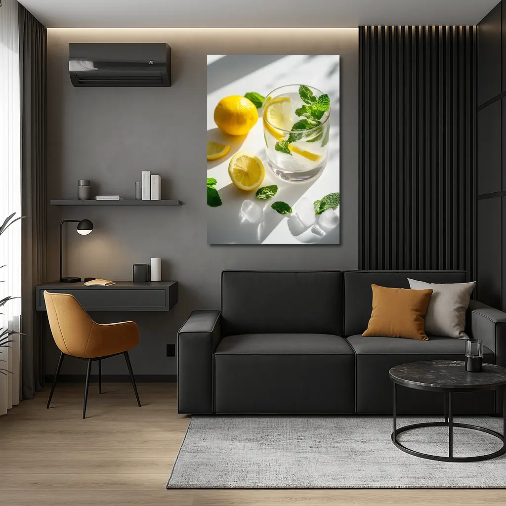 Lemon Mint Water Glass White Background – Wall Art