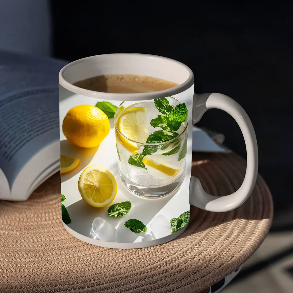 Lemon Mint Water Glass White Background – Mugs