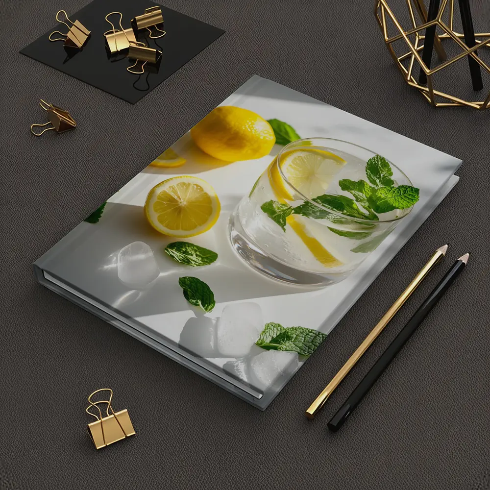 Lemon Mint Water Glass White Background – Notebooks