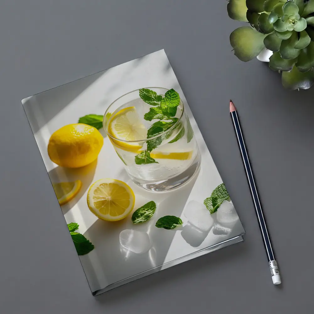Lemon Mint Water Glass White Background – Notebooks