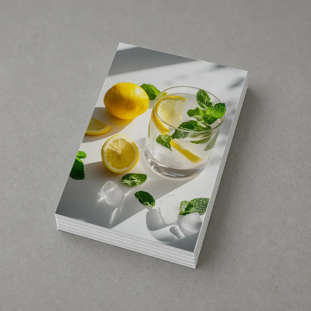 Lemon Mint Water Glass White Background – Postcards