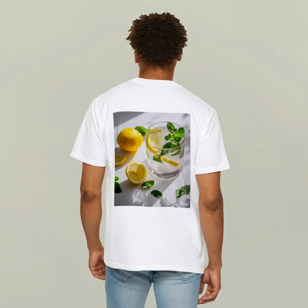 Lemon Mint Water Glass White Background – T-Shirts