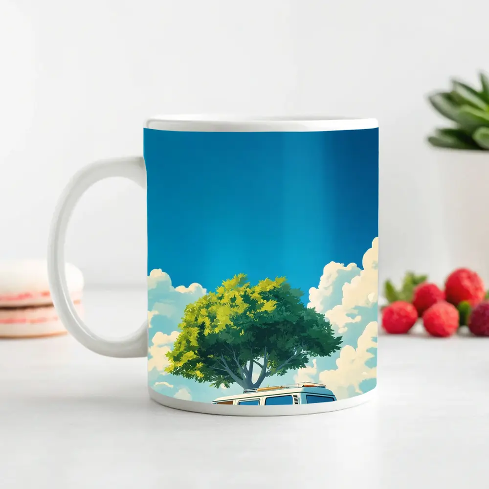 Anime Style Camper Van Summer Green Field – Mugs