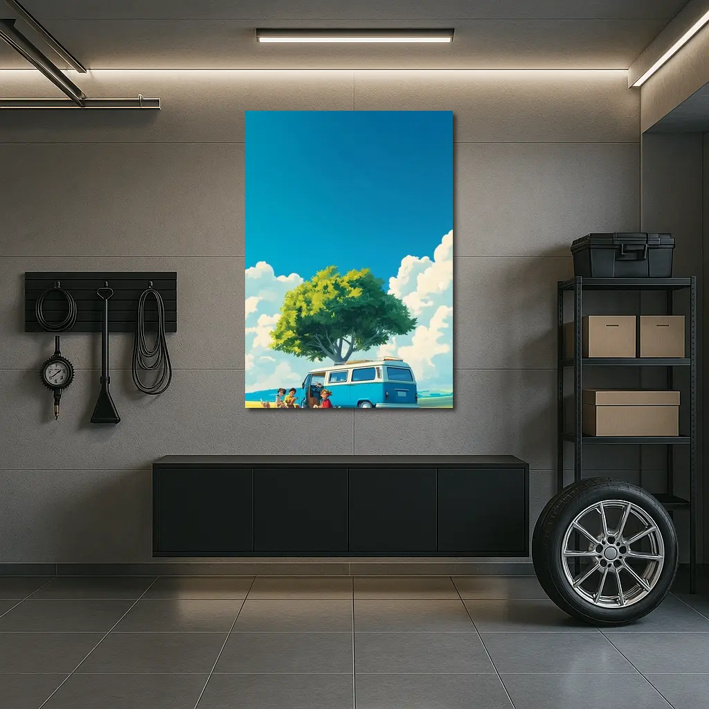Anime Style Camper Van Summer Green Field – Wall Art